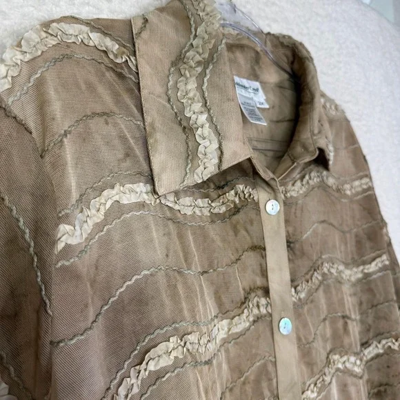 Coldwater Creek Shirt Womens 2X Brown Ombre Sheer Textured Button Front Blouse - Picture 5 of 11